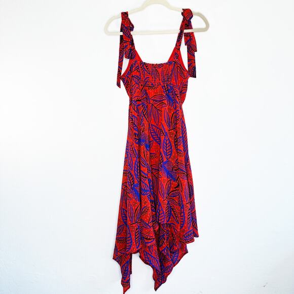 Alexis x Target Tropical Leaf Tie Shoulder Red Blue Handkerchief Midi Dress XS - Picture 15 of 16